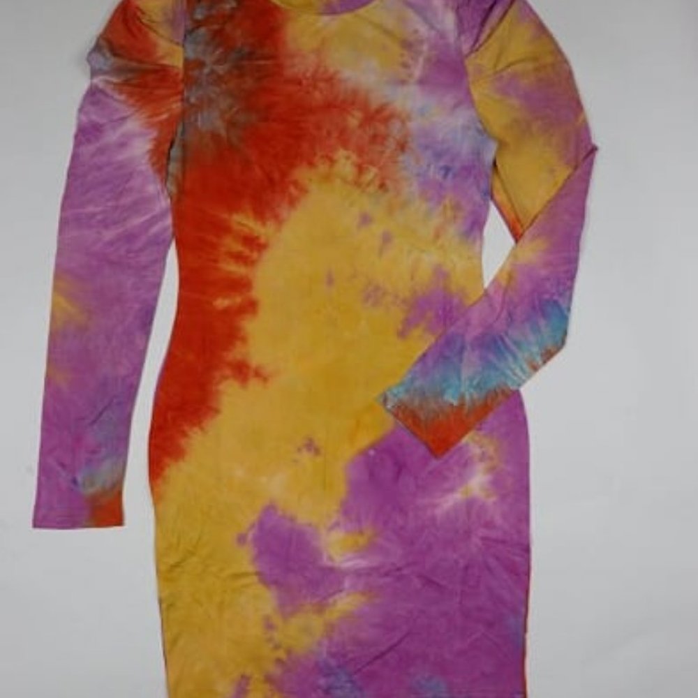 Womens Long Sleeve dress Colorfull Tie Dye Bodycon - Picture 2 of 8